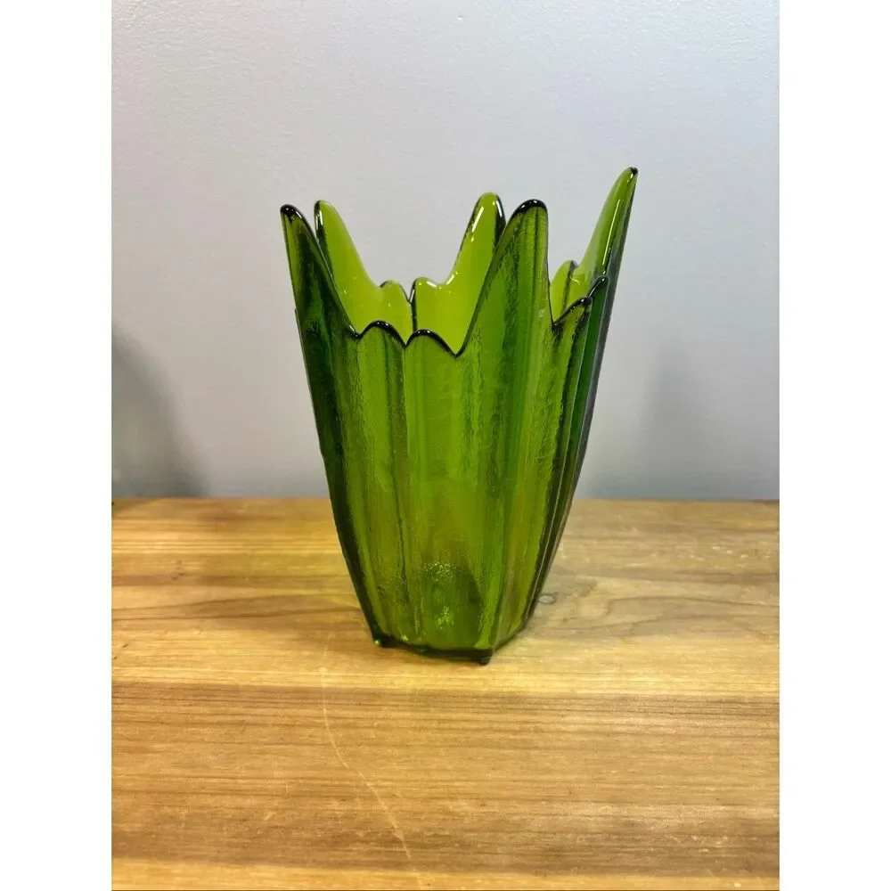 Viking Stockholm Spike Textured Green Art Glass Vase Retro